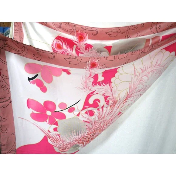 Chico's Scarf Living Beyond Breast Cancer Pink Floral Bird Satin - Picture 6 of 6